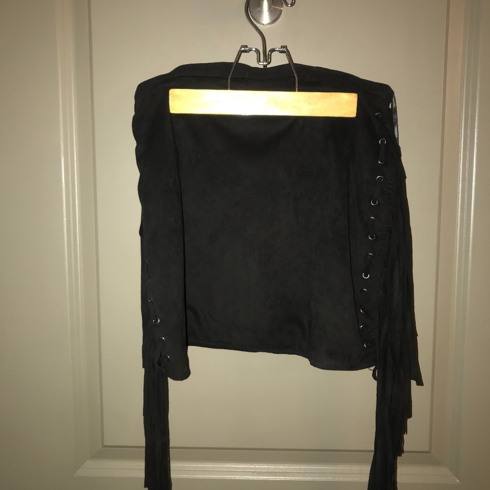Black Suede Fringe Mini Skirt